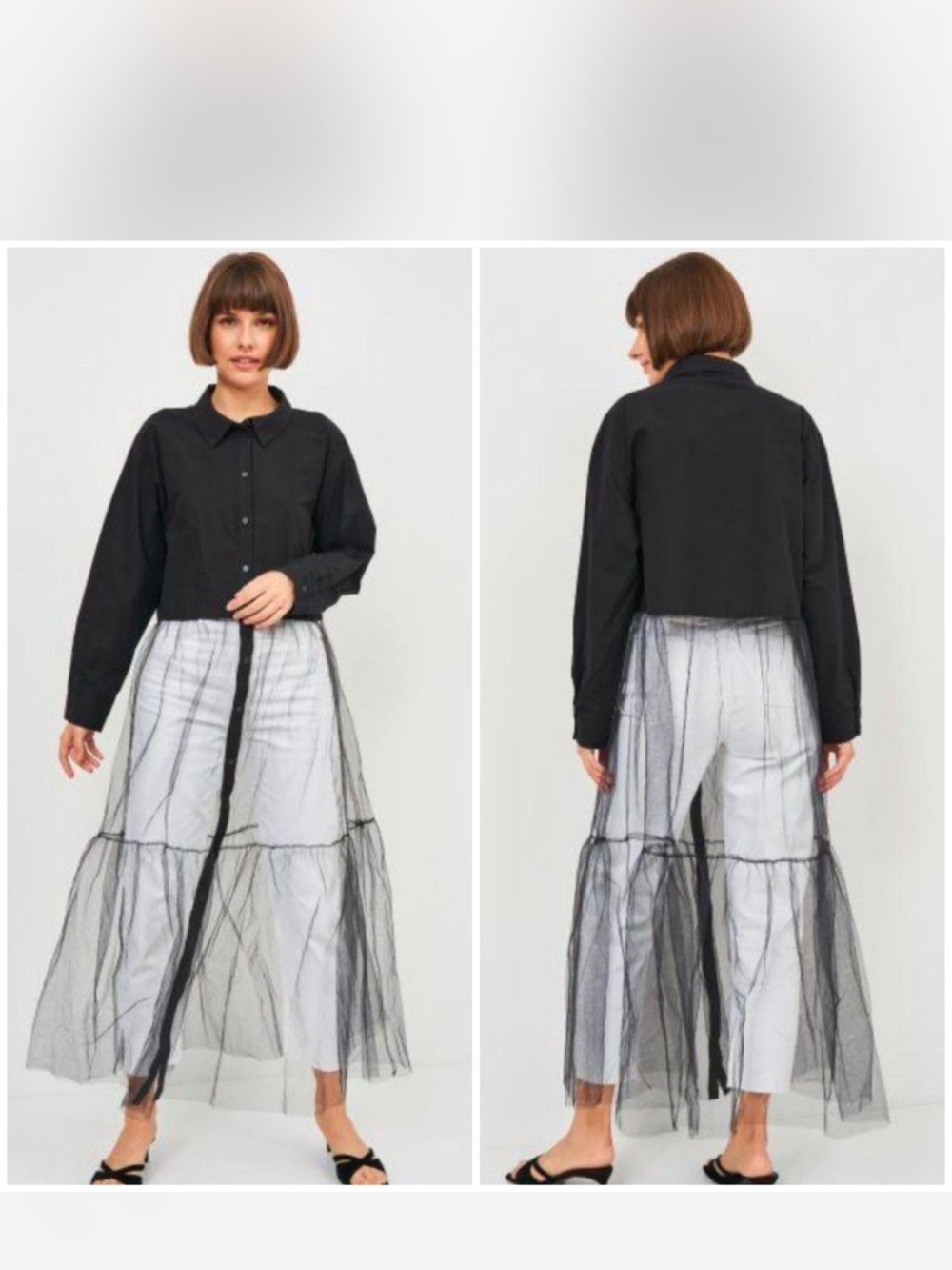 Zara Black Sheer Tiered Maxi Overlay Skirt